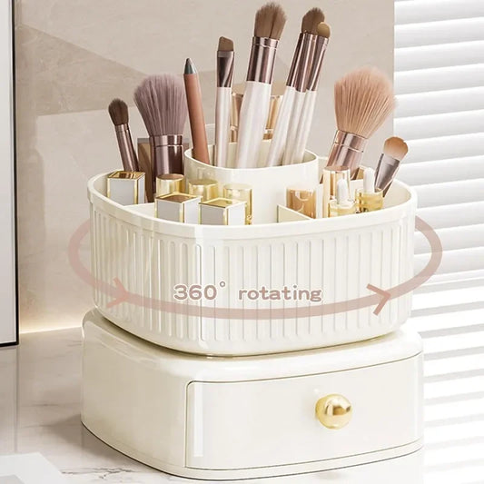 360° Rotating Makeup Brushes Holder with Drawer